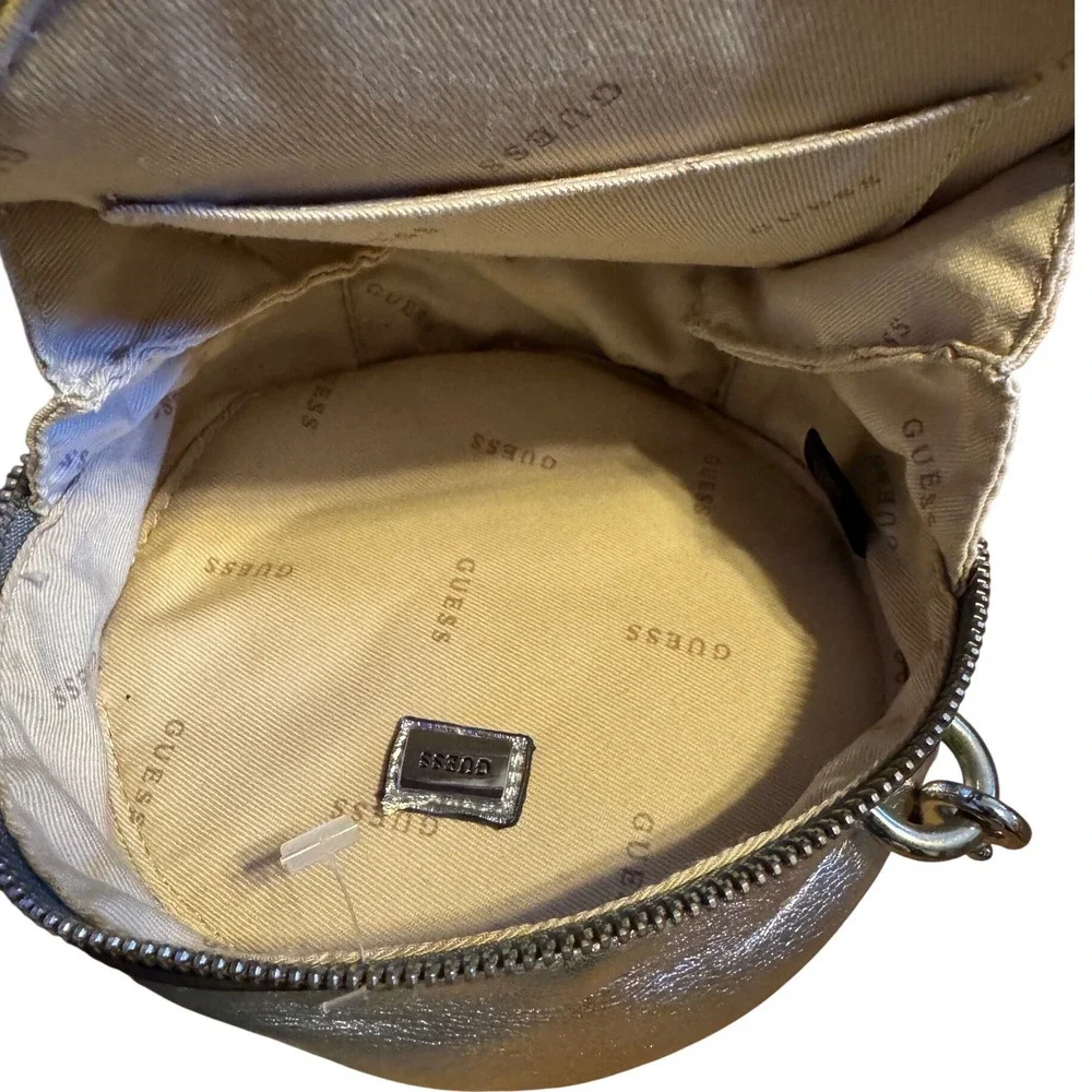 Guess Laiken Mini Round Crossbody Bag Quilted Metallic Design  adjustable‎ strap